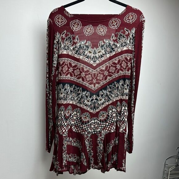 Free People Burgundy Mini Boho Dress with pockets M - Picture 1 of 7